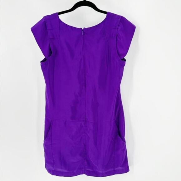 ASOS shimmer purple dropped waist cap sleeve side pockets mini dress versatile - Picture 2 of 10